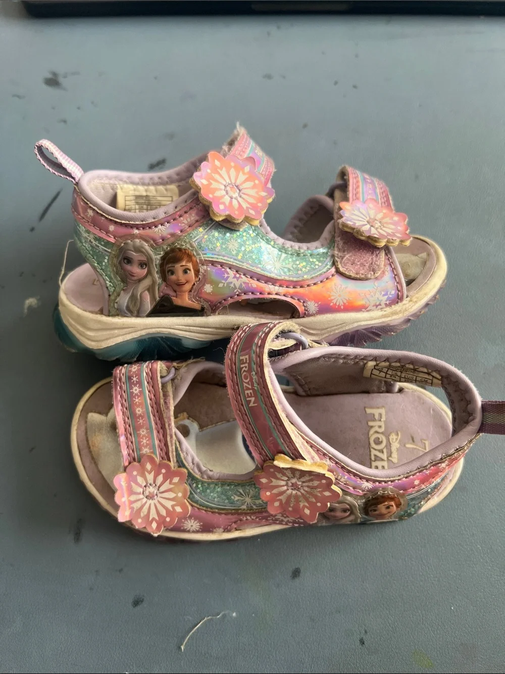 Disney Frozen Pink and Purple Girls Sandals with Snowflake Charm